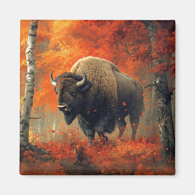 Bison in the Autumn Woods Artwork Magnet (Front)