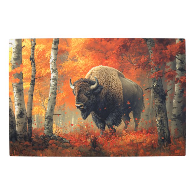 Bison in the Autumn Woods Artwork Metal Print (Front)