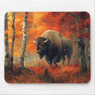 Bison in the Autumn Woods Artwork Mouse Pad