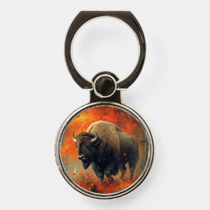 Bison in the Autumn Woods Artwork Phone Ring Stand