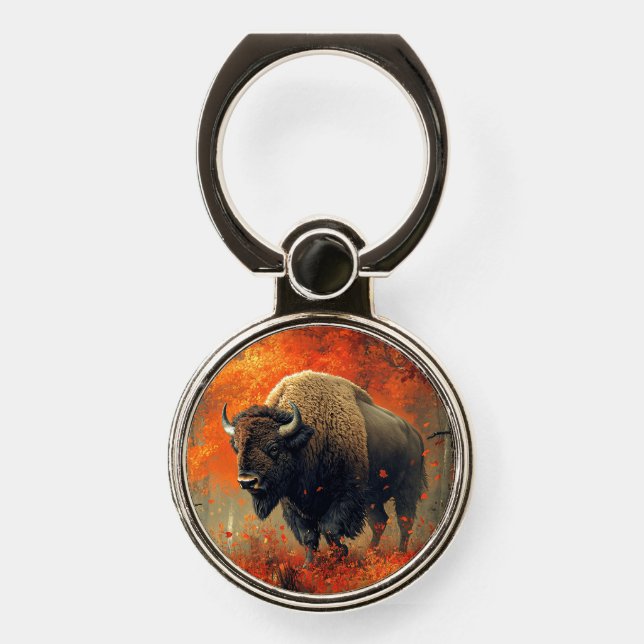 Bison in the Autumn Woods Artwork Phone Ring Stand (Front)