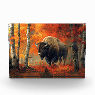 Bison in the Autumn Woods Artwork Photo Block