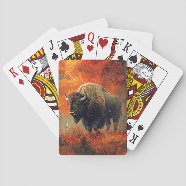 Bison in the Autumn Woods Artwork Poker Cards (Back)