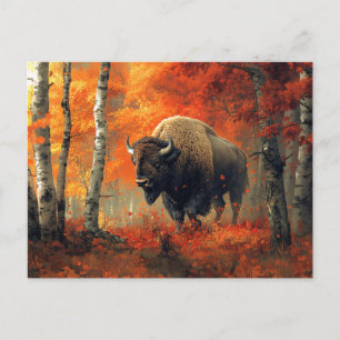 Bison in the Autumn Woods Artwork Postcard