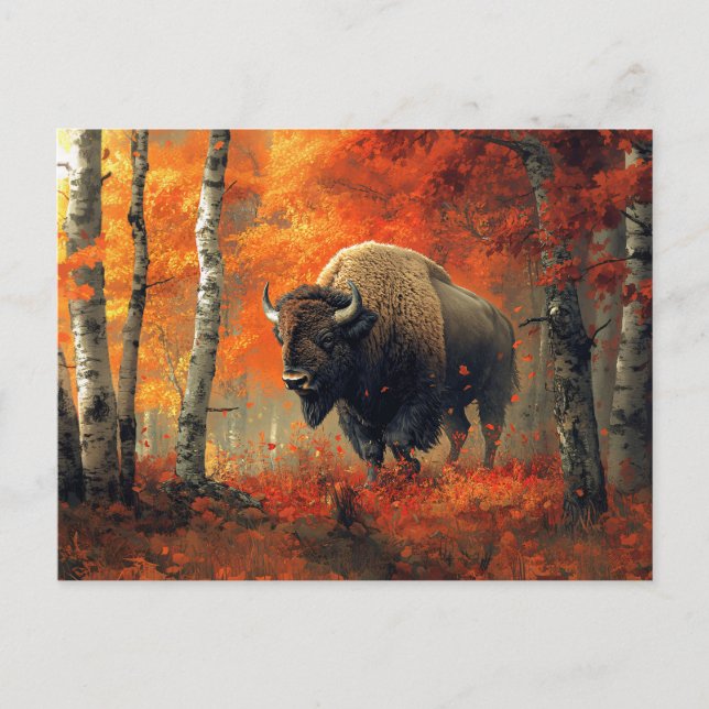 Bison in the Autumn Woods Artwork Postcard (Front)