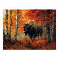 Bison in the Autumn Woods Artwork