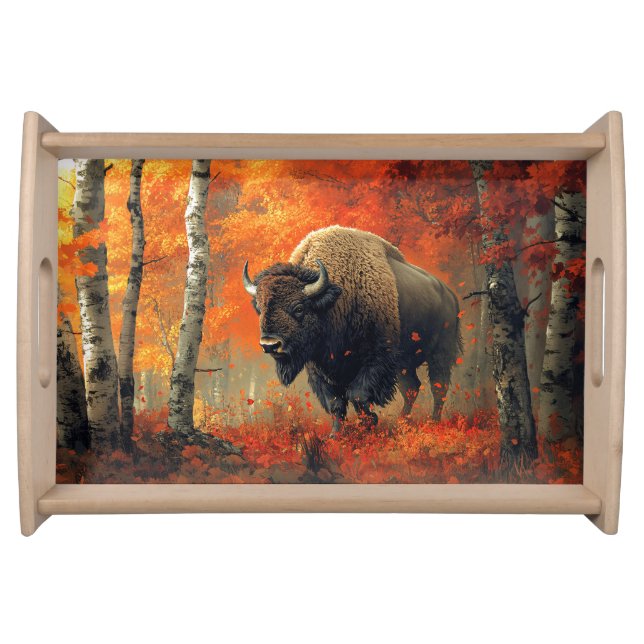 Bison in the Autumn Woods Artwork Serving Tray (Front)