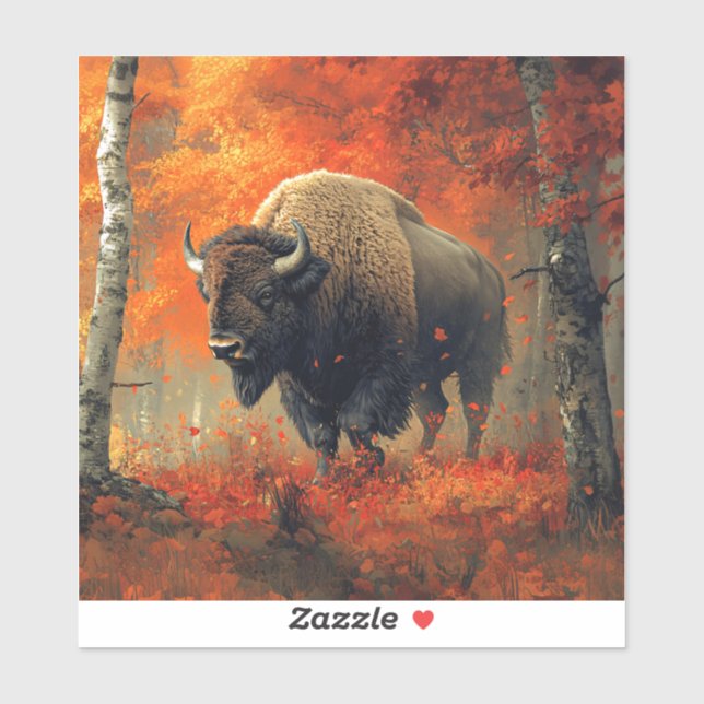 Bison in the Autumn Woods Artwork Sticker (Sheet)
