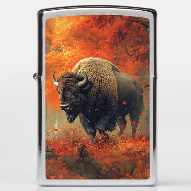 Bison in the Autumn Woods Artwork Zippo Lighter (Front)