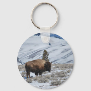 Bison in the Winter Mountains of Yellowstone Keychain
