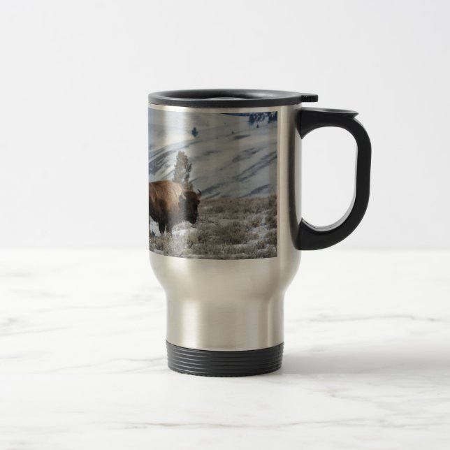 Bison in the Winter Mountains of Yellowstone Travel Mug (Right)