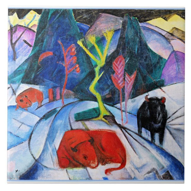 Bison in Winter, painting by Franz Marc Ceramic Tile (Front)