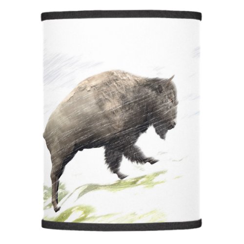Bison in winter storm lamp shade