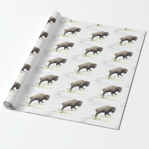 Bison in winter storm wrapping paper