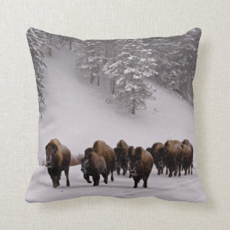 Bison in Winter Throw Pillow