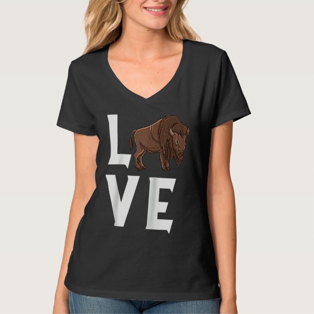 Bison Love Cow Buffalo National Park Western Wildl T-Shirt (Front)