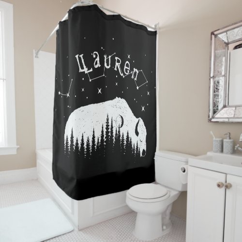 Bison Moon Name Star Galaxy Black WhiteTravel Shower Curtain