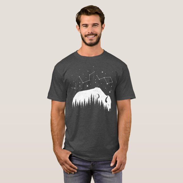Bison Moon Wood Stars Dream Big Trekking Travel T-Shirt (Front Full)