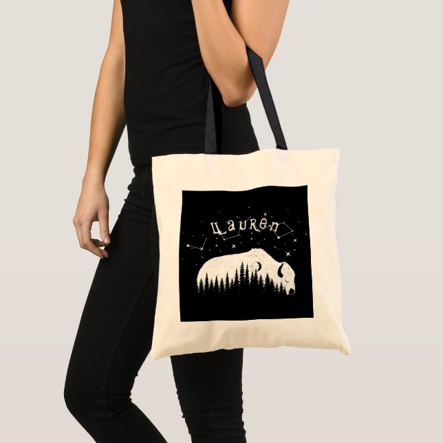 Bison Moon Wood Stars Galaxy Gray Trekking Travel Tote Bag (Front (Product))