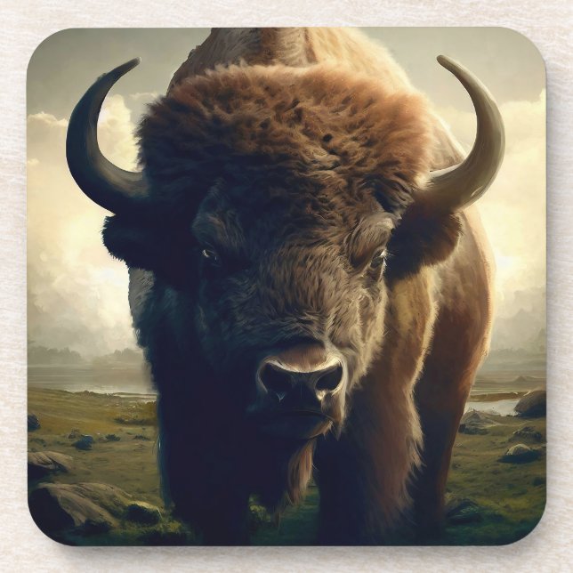 Bison Painting Beverage Coaster (Front)