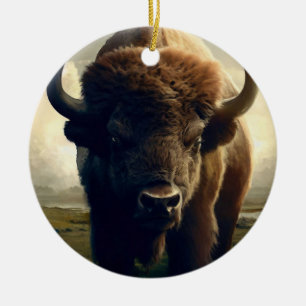 Bison Painting Ceramic Ornament