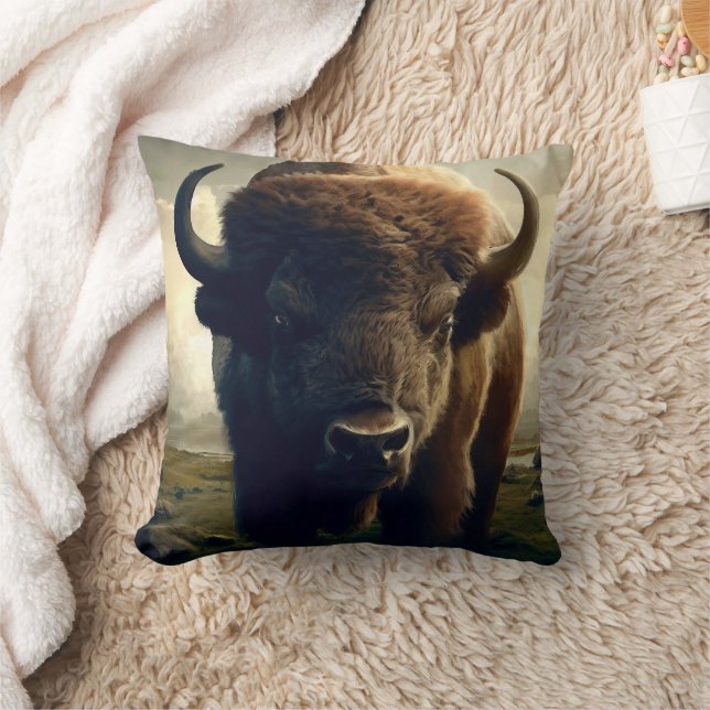 Bison Painting Throw Pillow (Blanket)