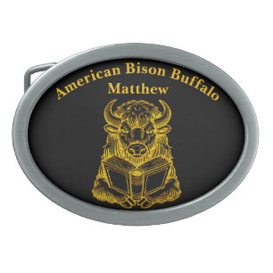 Bison Reading a Book With Curious Expression Belt Buckle