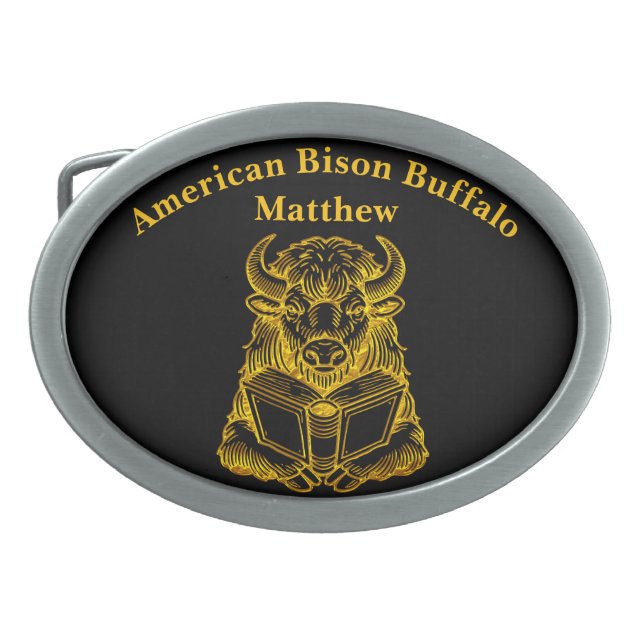 Bison Reading a Book With Curious Expression Belt Buckle (Front)
