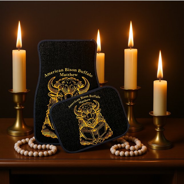 Bison Reading a Book With Curious Expression Car Floor Mat (Creator Uploaded)