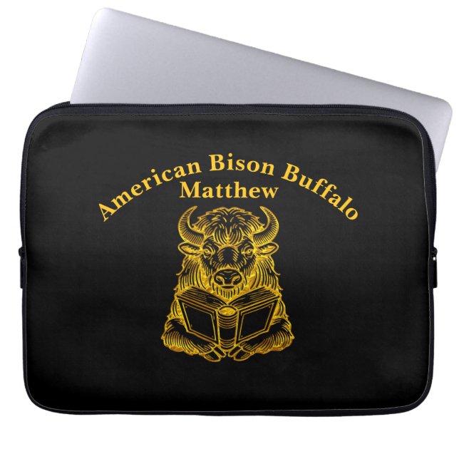 Bison Reading a Book With Curious Expression Laptop Sleeve (Front)