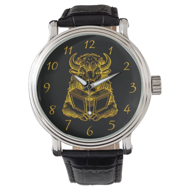 Bison Reading a Book With Curious Expression Watch (Front)