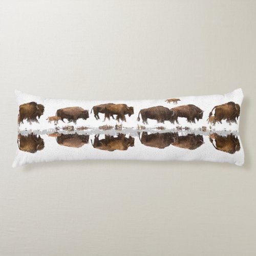 Bison Roaming in Winter Snow  Body Pillow