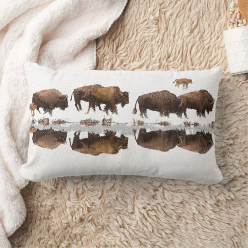 Bison Roaming in Winter Snow  Lumbar Pillow