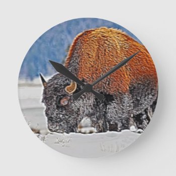 Bison Round Clock by Dozzle at Zazzle