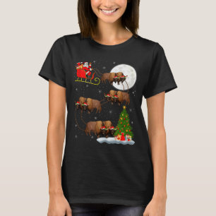Bison Santa Sleigh Flying Funny Magical Christmas T-Shirt