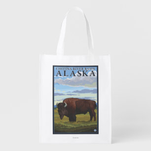 Bison Scene - Chitina River Basin, Alaska Grocery Bag