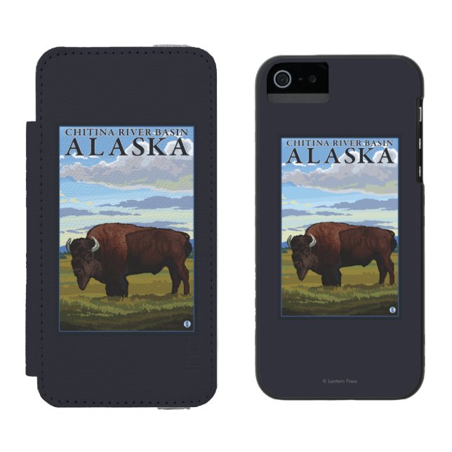 Bison Scene - Chitina River Basin, Alaska Incipio iPhone Wallet Case (Side by Side)