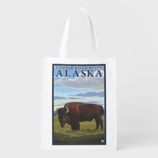 Bison Scene - Copper River Basin, Alaska Reusable Grocery Bag