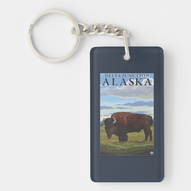 Bison Scene - Delta Junction, Alaska Keychain (Front)