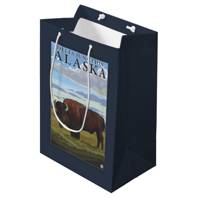 Bison Scene - Delta Junction, Alaska Medium Gift Bag (Front Angled)