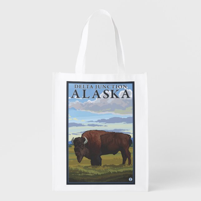 Bison Scene - Delta Junction, Alaska Reusable Grocery Bag (Front)