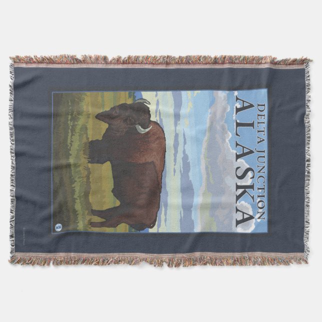 Bison Scene - Delta Junction, Alaska Throw Blanket (Front)