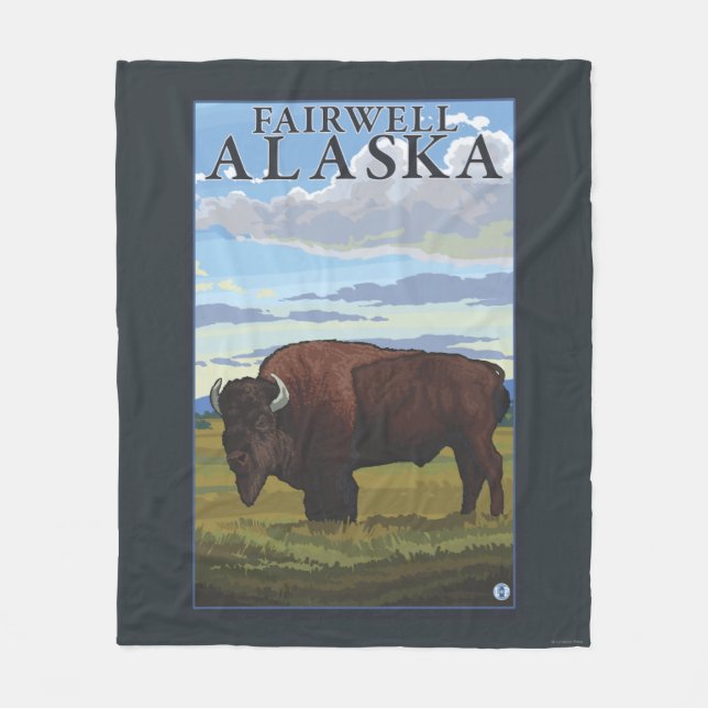 Bison Scene - Fairwell, Alaska Fleece Blanket (Front)