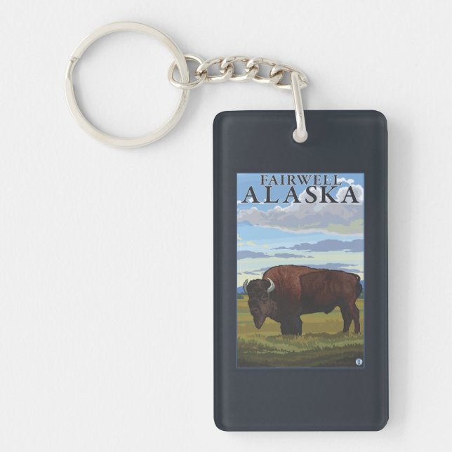 Bison Scene - Fairwell, Alaska Keychain (Front)