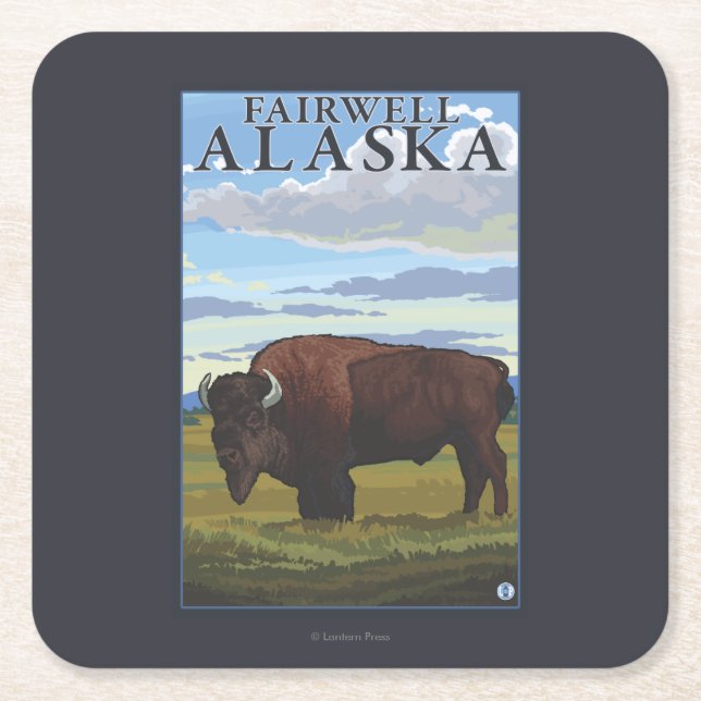 Bison Scene - Fairwell, Alaska Square Paper Coaster (Front)