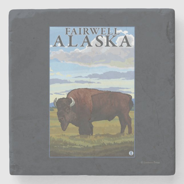 Bison Scene - Fairwell, Alaska Stone Coaster (Front)
