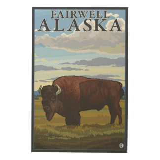 Bison Scene - Fairwell, Alaska Wood Wall Decor