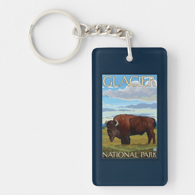 Bison Scene - Glacier National Park, MT Keychain (Front)
