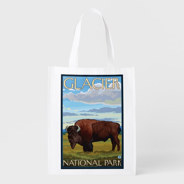 Bison Scene - Glacier National Park, MT Reusable Grocery Bag (Front)