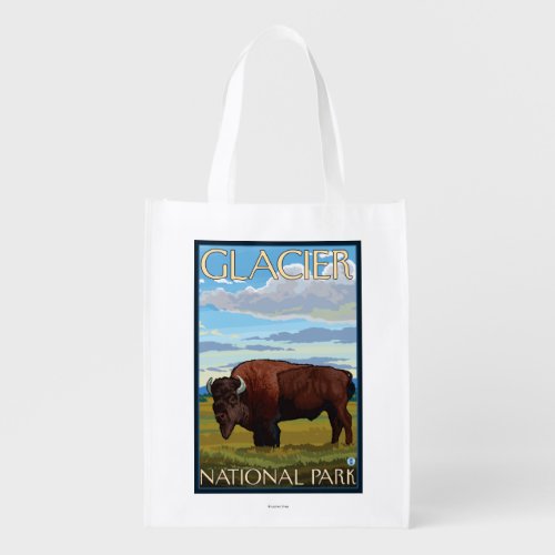 Bison Scene _ Glacier National Park MT Reusable Grocery Bag